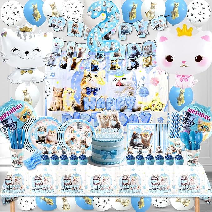 142Pcs Cat Birthday Decorations Cat 2nd Birthday Party Supplies Cat