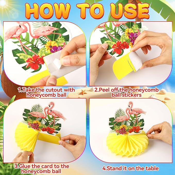 10 Pieces Hawaiian Luau Honeycomb Table Centerpiece, Hawaiian Themed