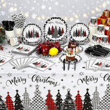 452 Pcs Christmas Tree Party Supplies for 50, Black Buffalo Plaid