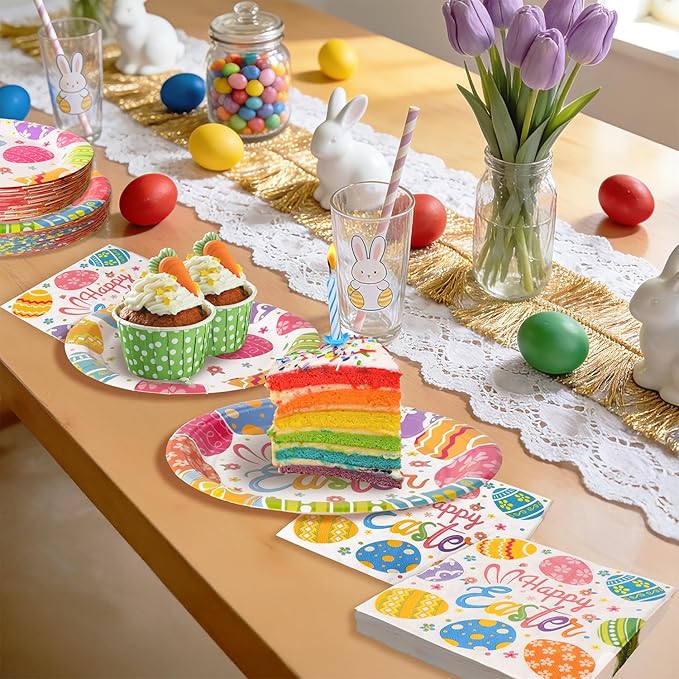 75Pcs Easter Paper Plates and Napkins Set Easter Eggs Themed