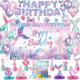 Mermaid Birthday Decorations Includes Banner Backdrop Foil &