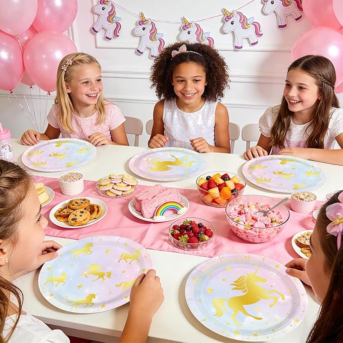 50Pcs Magical Pastel Unicorn Paper Plates 9 Pastel Rainbow Gold