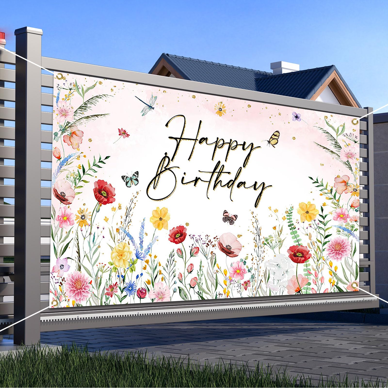 Avezano Wildflower Birthday Backdrop Girls Floral Birthday Banner