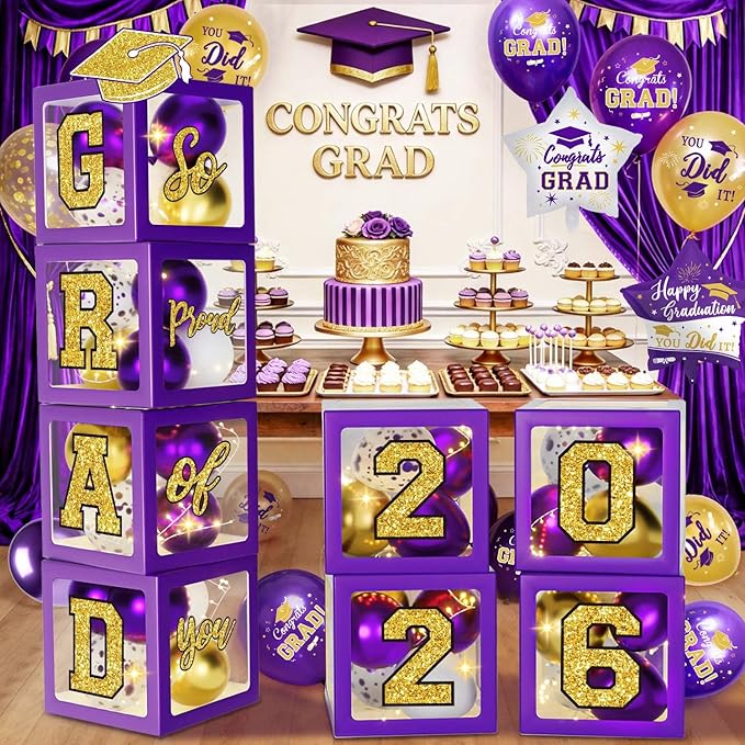 Purple and Gold Graduation Decorations 2026, Graduation Decorations