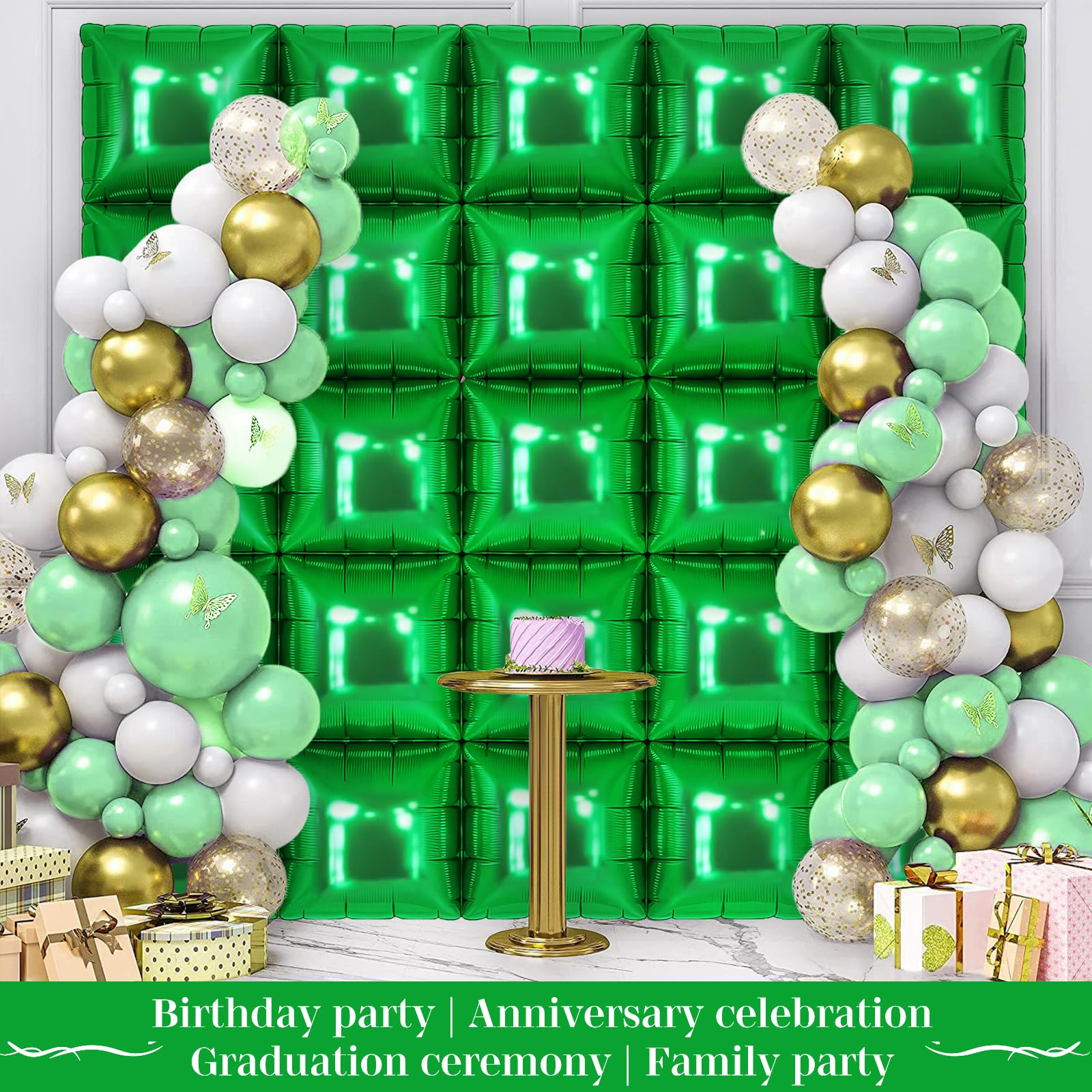 Shamrock Green Square Foil Balloons for St Patrick's Day Decor, 25 Pcs