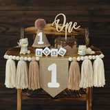 Boho Nude 1st Birthday Highchair Wood Bead Tassel Garland Conical