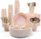 Pink and Gold Party Supplies - 350 PCS Disposable Dinnerware Set -