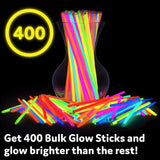 PartySticks Ultra Bright Glow Sticks Bulk Party Supplies 400 Pack - 8"