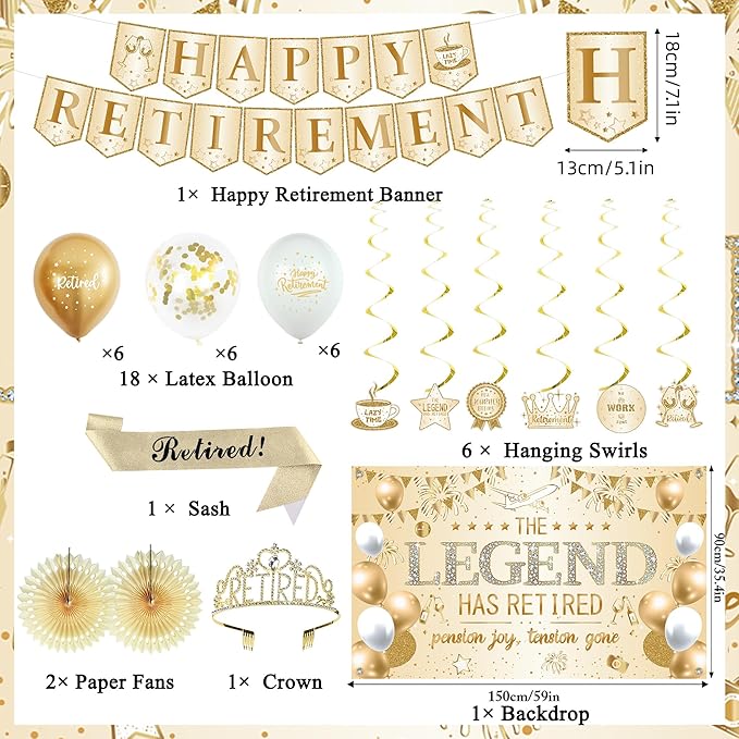 Roetyce Retirement Party Decorations Women, Champagne Gold Happy