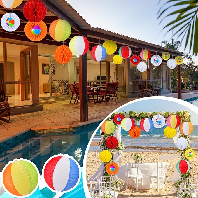 18 Pcs Summer Beach Theme Party Decorations Beach Ball Paper