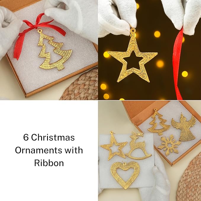 IndianShelf 12 Piece Golden Aluminum Christmas Tree Hanging Ornaments