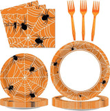 100 Pcs Spiderweb Party Plates and Napkins Black and White Halloween