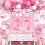 27th Pink Birthday Decorations for Women, Pink Bow Coquette Birthday