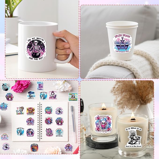 Sarcastic Skeleton Stickers for Adults - 100 Pcs Funny Skull Water