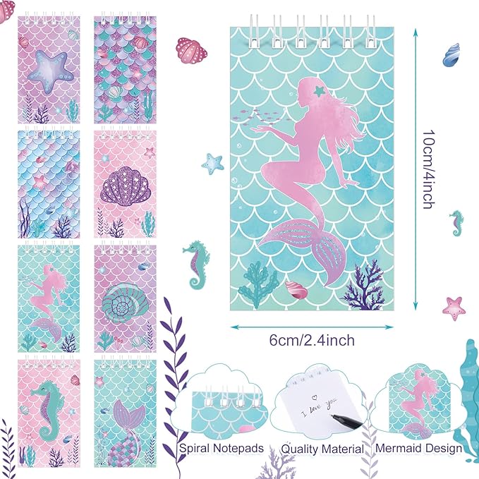48 Pieces Mermaid Party Favors 24 Mini Mermaid Notepads Spiral