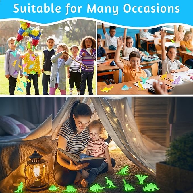16PCS Glow in Dark Mini Dinosaur Figures for Kids Birthday Party