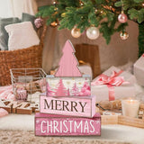 4 Pcs Christmas Table Decoration Wooden Pink Christmas Tree