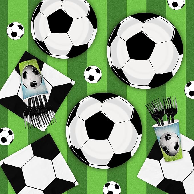 96 Pcs Soccer Plates and Napkins Soccer Party Supplies for Birthday