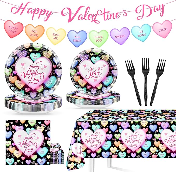 Valentines Day Party Decorations Black Happy Valentine's Day Plates