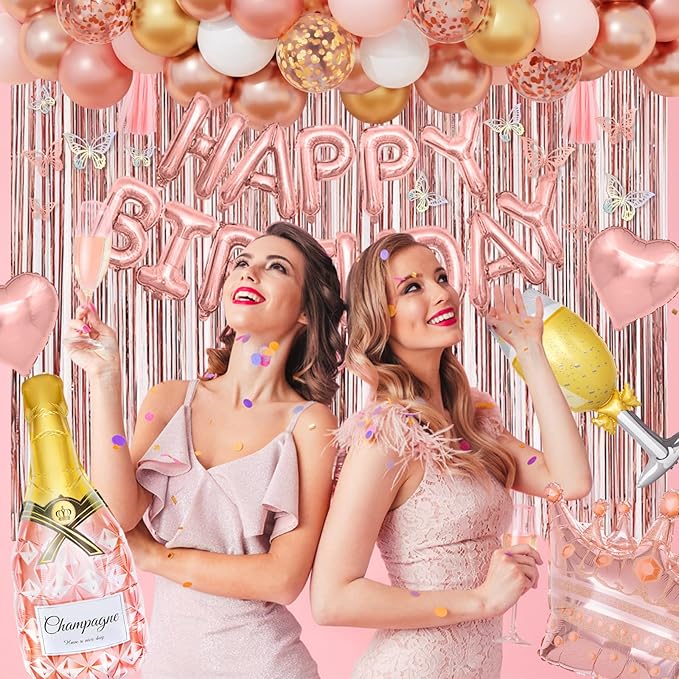 Rose Gold Birthday Party Decorations for Women Girls Rose Gold Pink