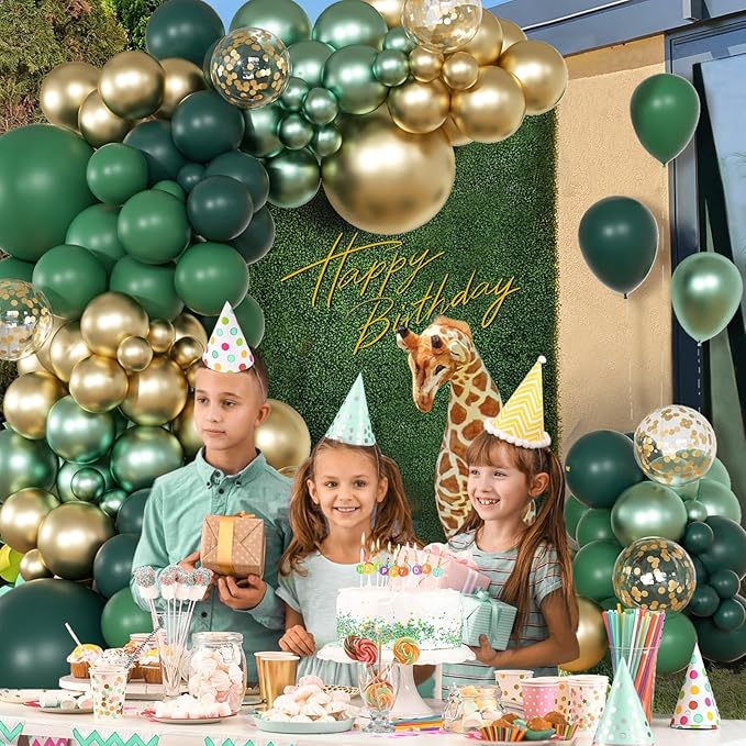 147pcs Green Balloon Garland Arch Kit, Dark Emerald Green and Gold