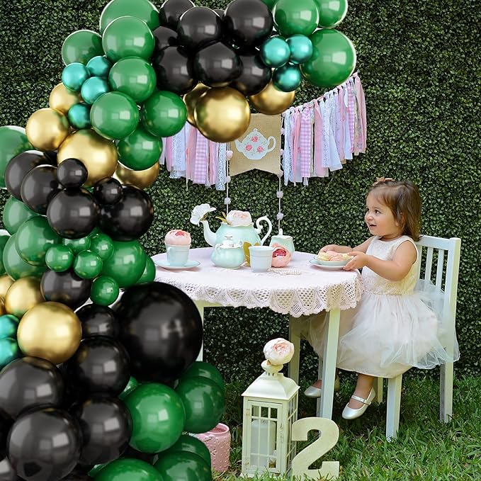 Green and Black Gold Balloon Garland Kit 126PCS Metallic Gold and
