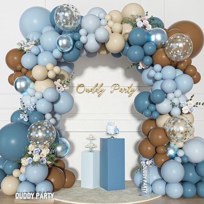 Ouddy Party Dusty Blue Brown Balloons Garland Arch Kit, Different