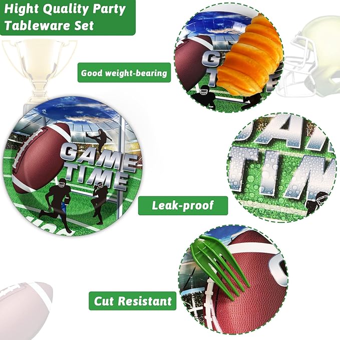 96 Pcs Football Party Paper Plate and Napkins Supplies Disposable