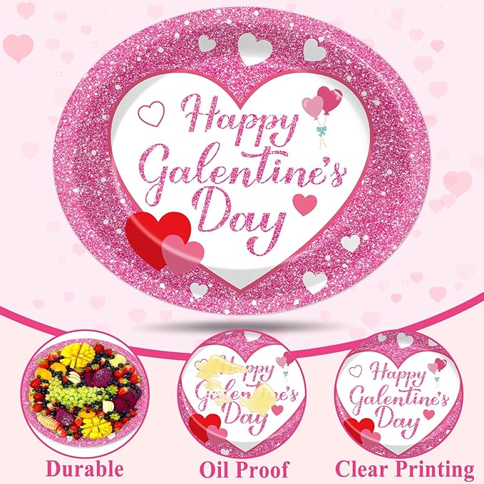 50Pcs Happy Galentine's Day Party Oval Plates 11 Inch Large