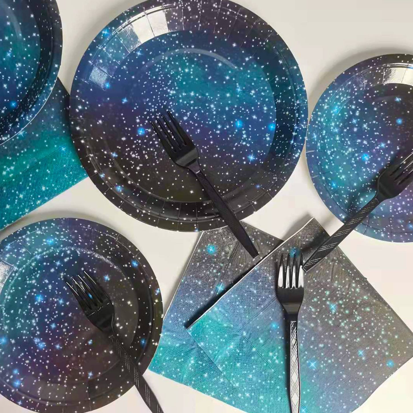 96 Pcs Galaxy Party Starry Night Supplies Tableware Set Outer Space