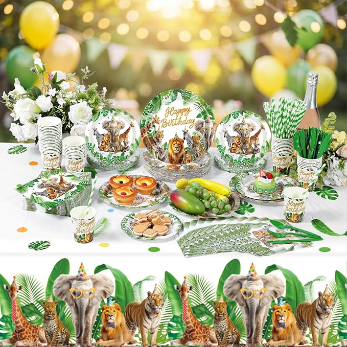 452 Pcs Safari Birthday Party Decorations for 50 Guests Jungle