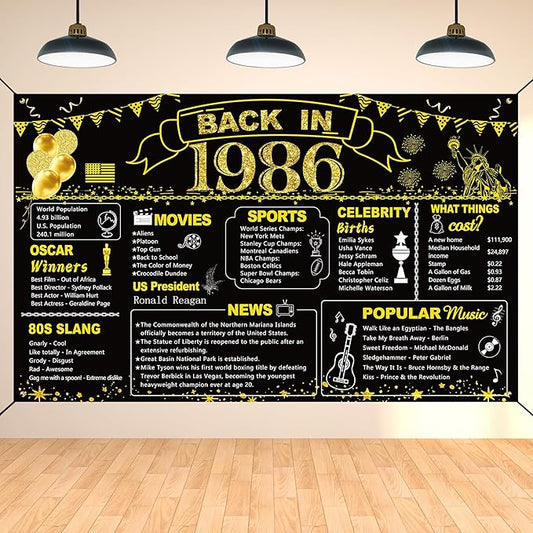 DARUNAXY 40th Birthday Black Gold Party Decoration, Back in 1986