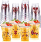 50 Pcs Merry Christmas Buffalo Plaid Plastic Cups 12 oz Clear
