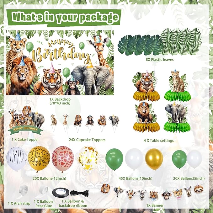 Jungle Safari Birthday Party Decorations 127 Pcs Zoo Safari Animal