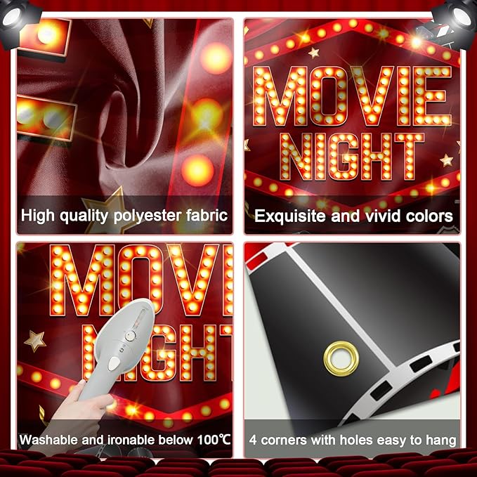 Mocsicka Movie Night Backdrop Banner 6x3.6ft Movie Theme Background