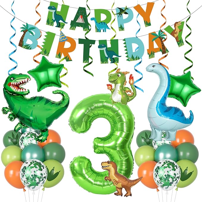 Dinosaur 3rd Birthday Party Decorations for Boys Girl Foil Green