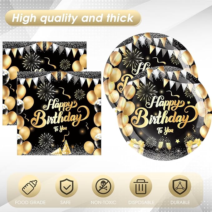 41Pcs Black and Gold Birthday Decorations,Happy Birthday Party