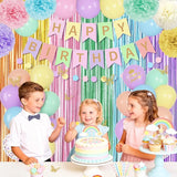 Pastel Birthday Decorations for Women Girls, Rainbow Colorful Printed