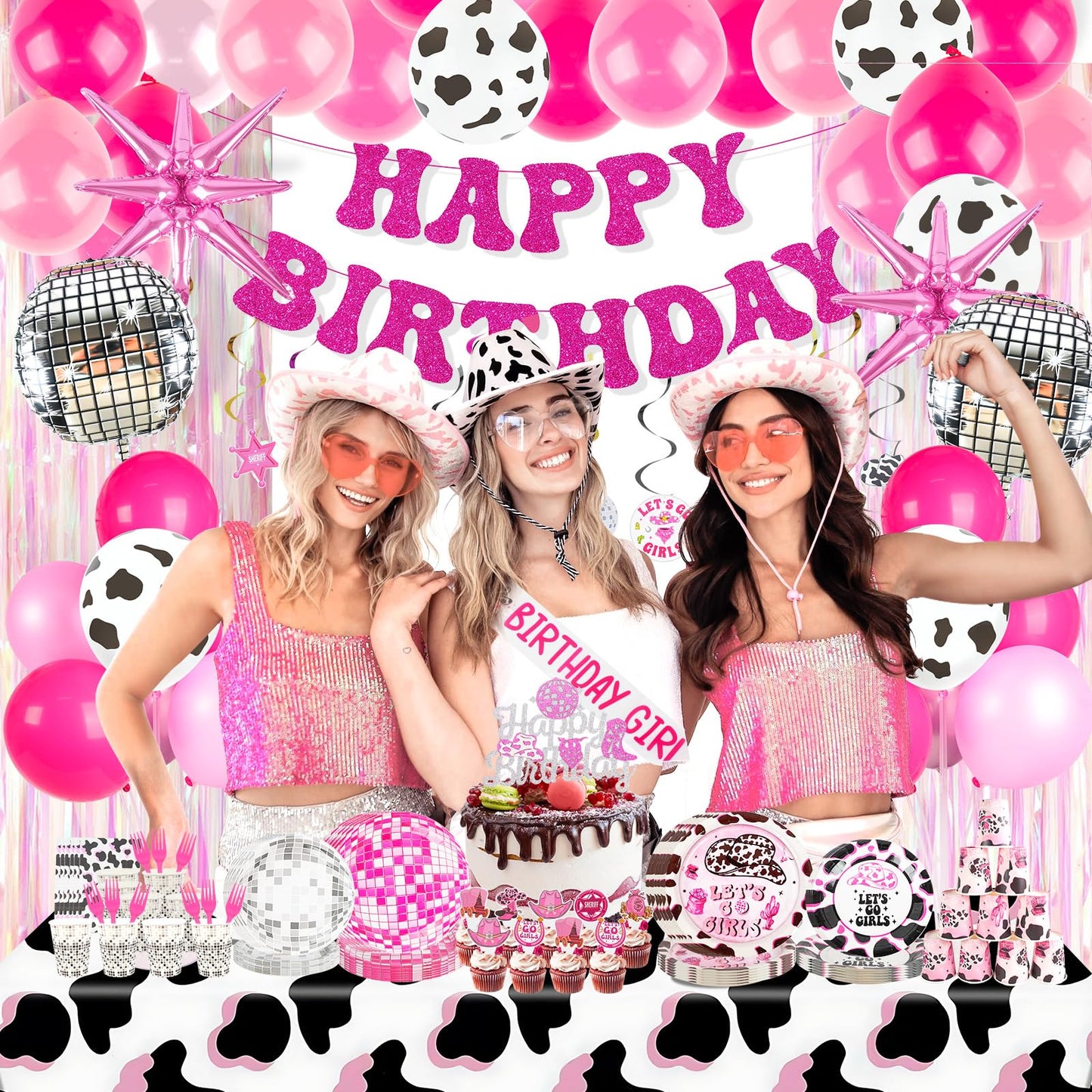 185Pcs Cowgirl Birthday Party Decorations Supplies - Includes 20