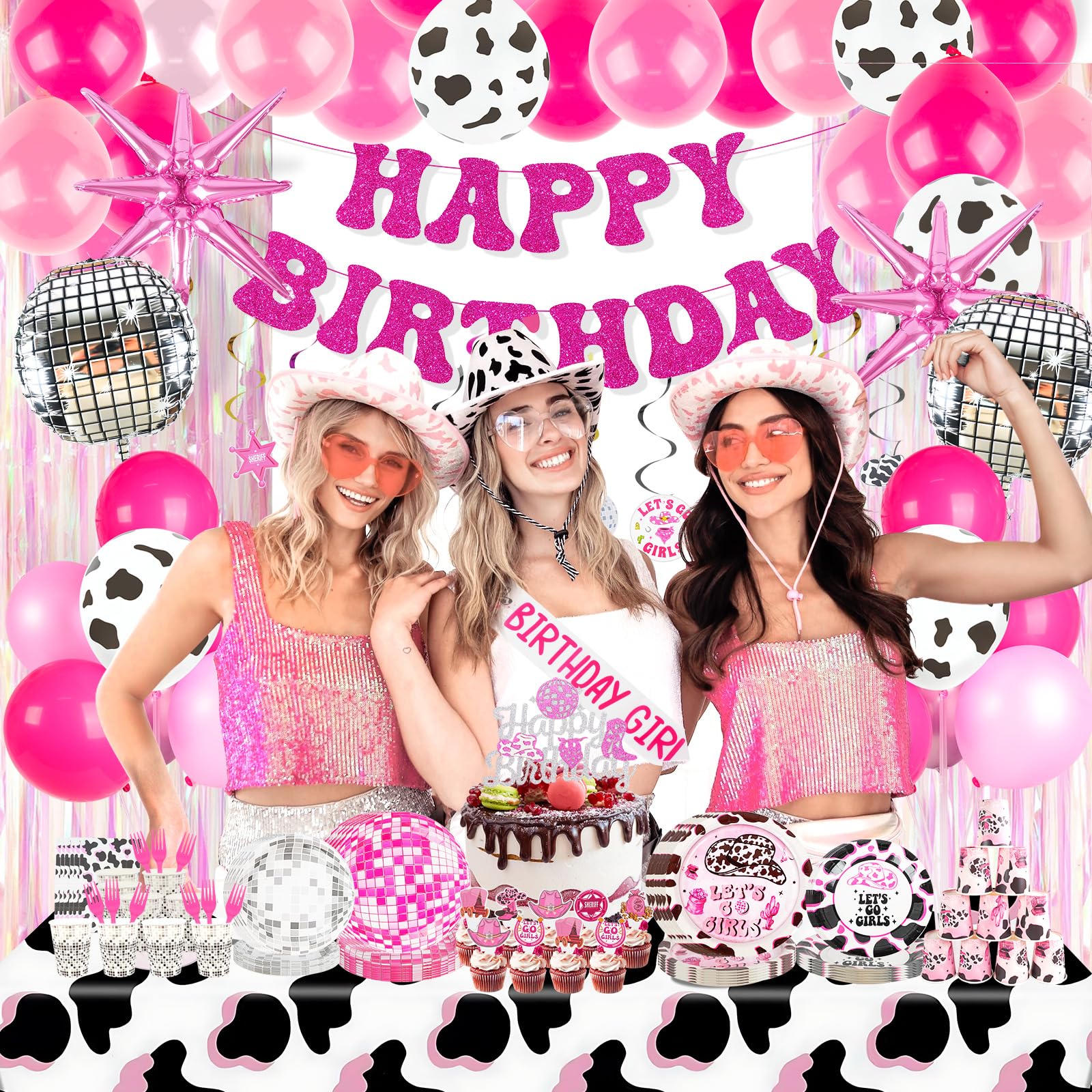 185Pcs Cowgirl Birthday Party Decorations Supplies - Includes 20