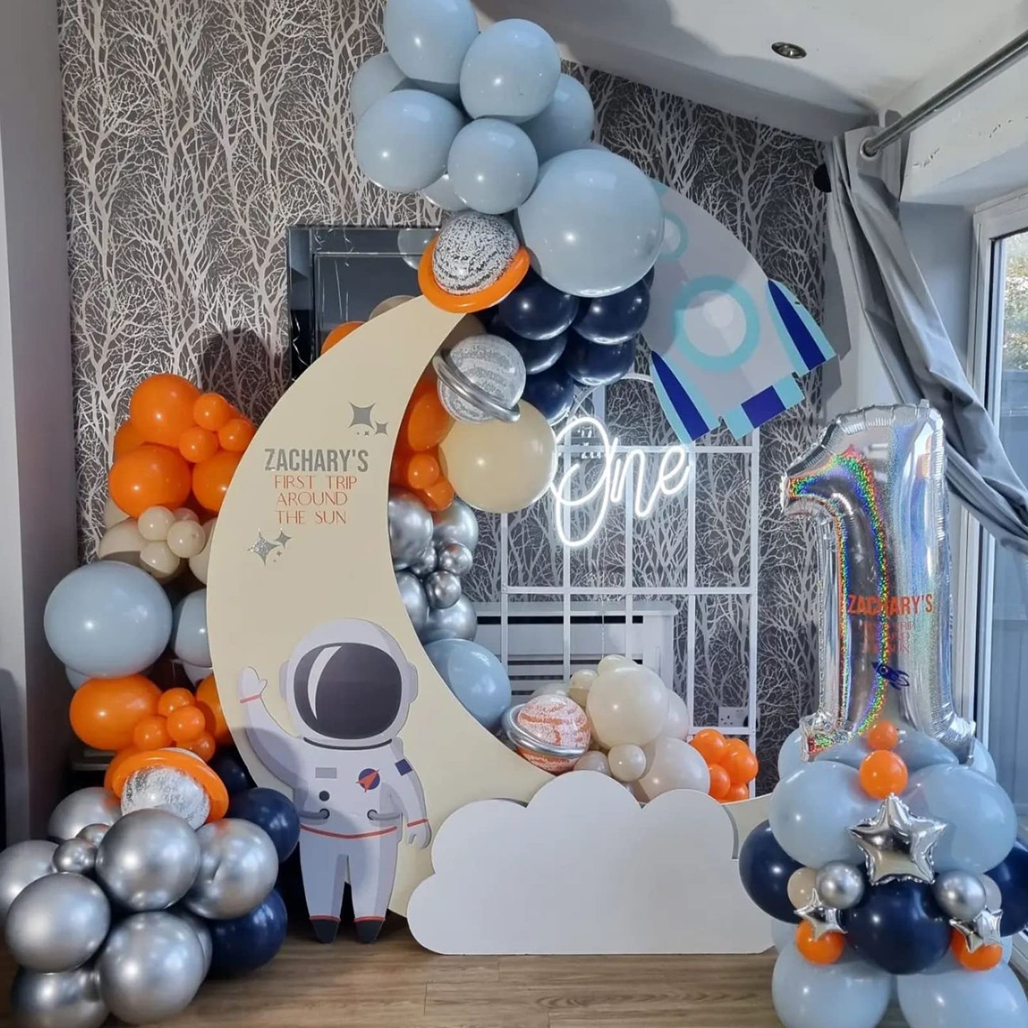 Blue and Orange Balloons Arch Kit, Space Balloon Arch Garland Kit With