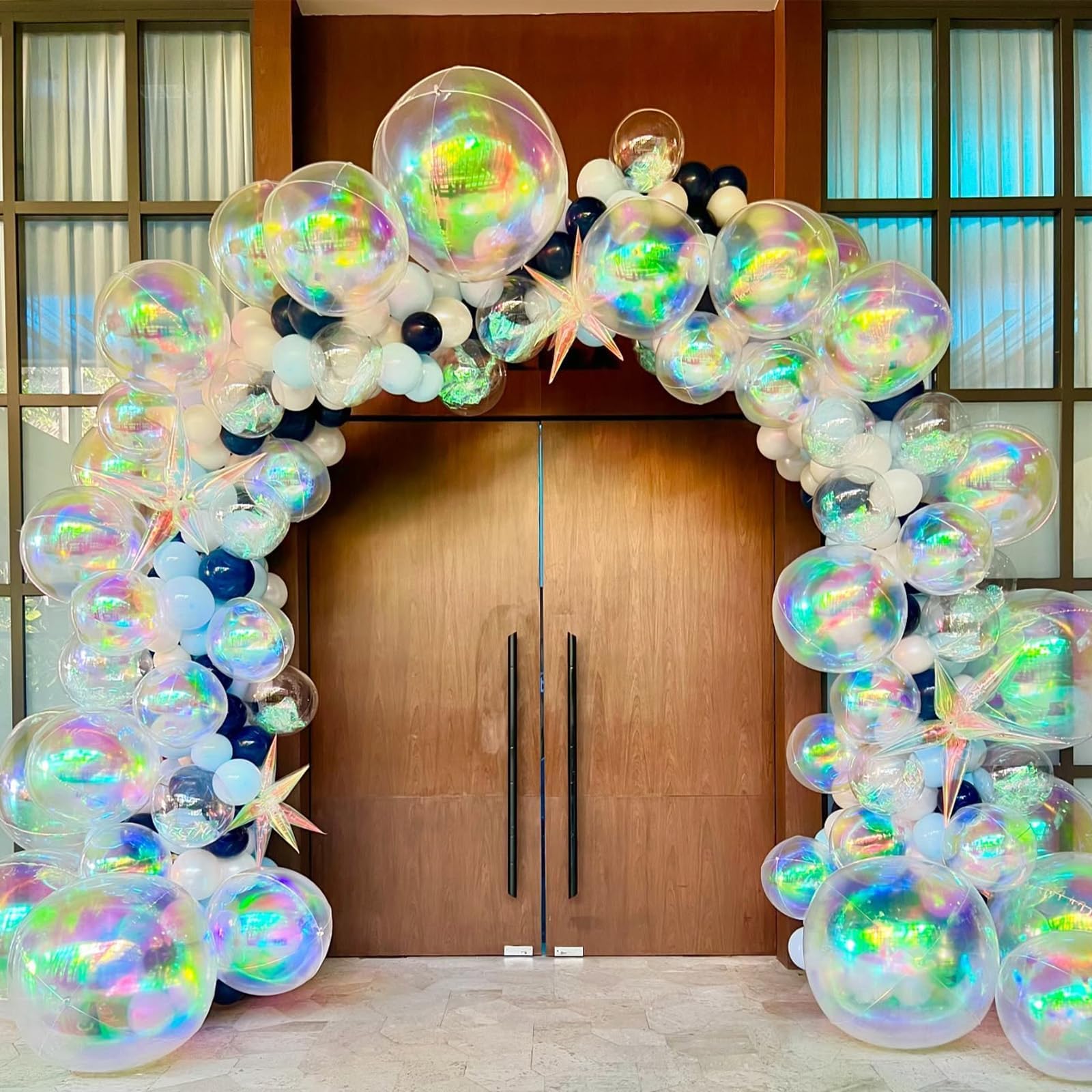 6Pcs Iridescent Foil Balloons,22Inch Clear 4D Round Holographic Ball