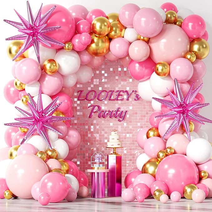 137Pcs Pink and Gold Balloons Garland Arch Kit with Stars - 5 10 12