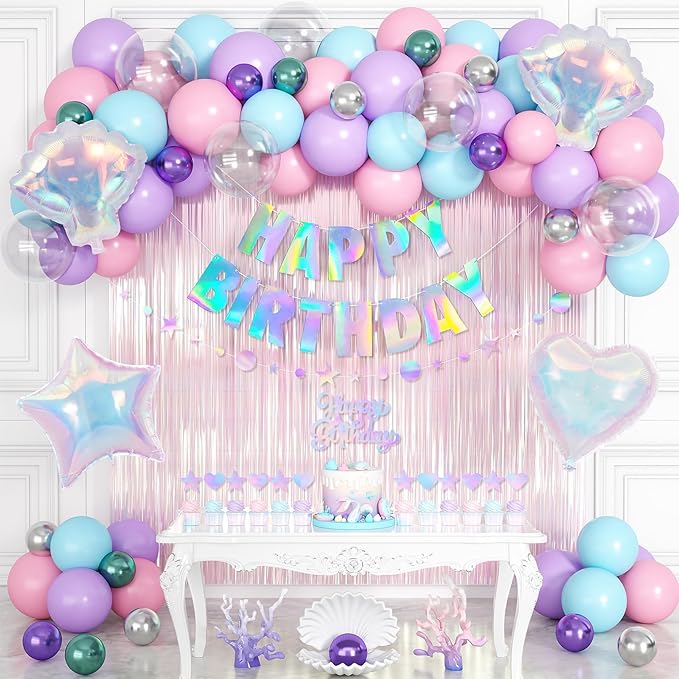 Mermaid Birthday Decorations for Girls Women Iridescent Birthday
