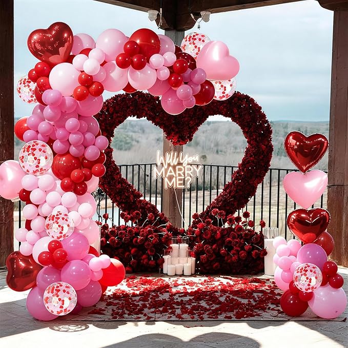 Valentine's Day Balloons Garland Arch Kit 127Pcs Pink Red Rose Red