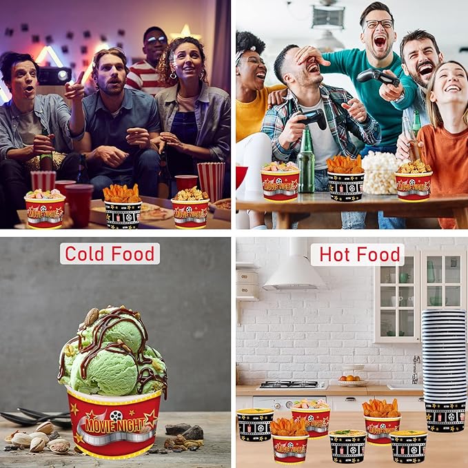 50Pcs Movie Night Party Supplies 9oz Movie Night Snack Ice Cream
