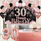 30th Birthday Decorations for Her 49pcs Black Rose Gold Black Happy