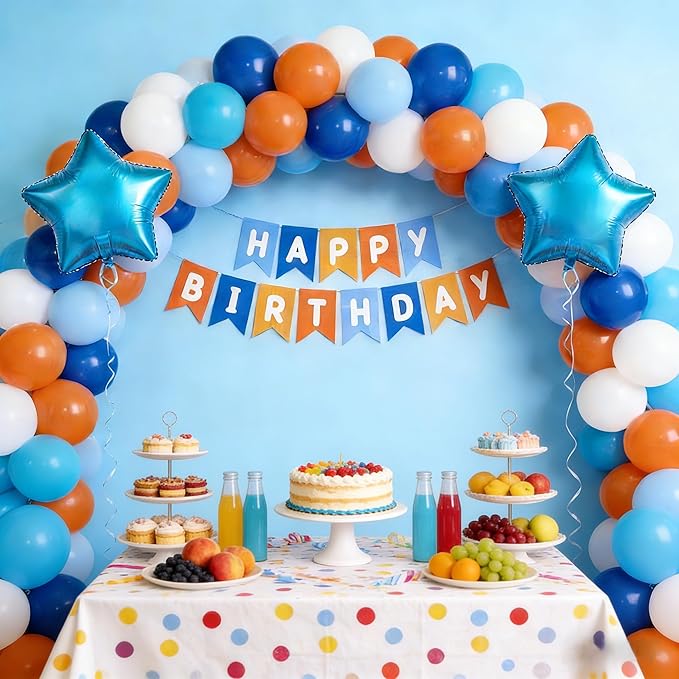 Blue Orange Dog Happy Birthday Banner Sport Summer Birthday
