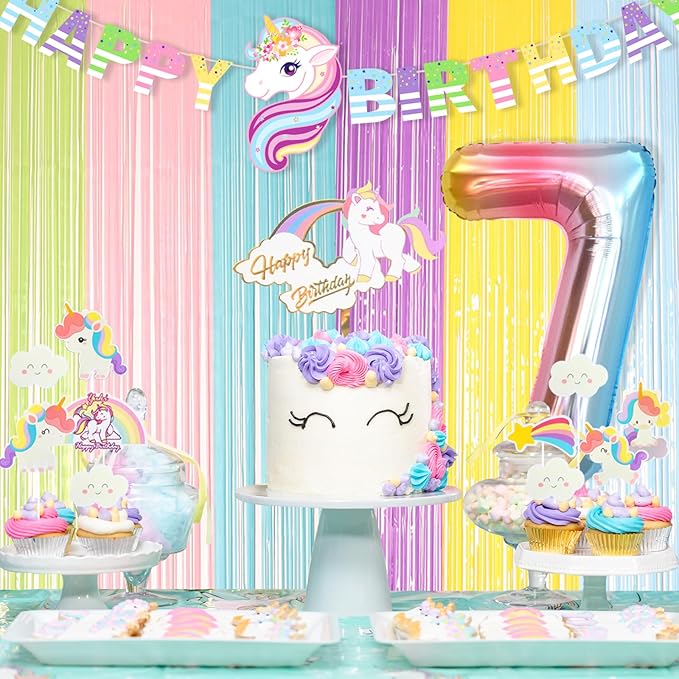Unicorn 7th Birthday Party Decorations Rainbow Banner Balloons No.7