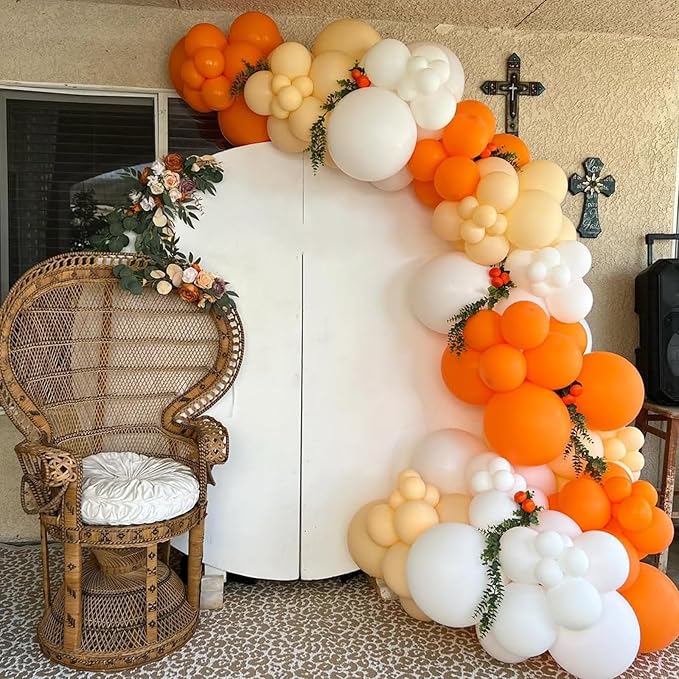 Orange Balloons, 67pcs 12 Inch Sand White and Orange Confetti